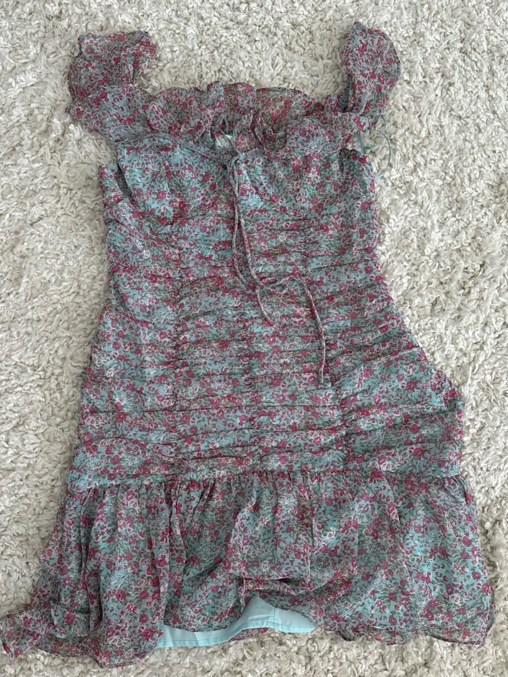 Astr Floral Mini Dress in Mint and Rose